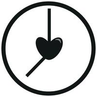 Original simple black and white round clock face icon with a heart in the middle of the icon, Valentine's day design vector