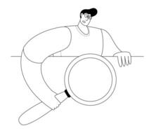 A man with a magnifying glass is looking for something. illustration. vector