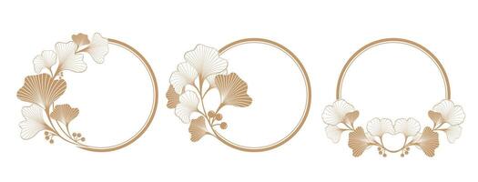 gold ginkgo plant circle frame background for invitation or document vector