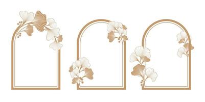 gold ginkgo plant frame background for invitation or document vector