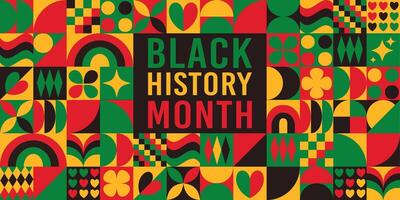 A colorful poster for Black History Month. The poster features a variety of shapes and colors, including squares, triangles, and circles. The poster is designed to celebrate the diversity vector
