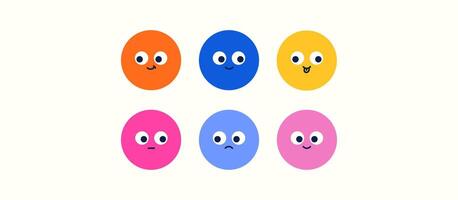 Cartoon avatars retro characters faces. Smiling happy emoji in doodle style. Custom icons acid hippie smile vector