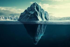 Half-Underwater Iceberg Jagged Structure Rising from the Ocean photo