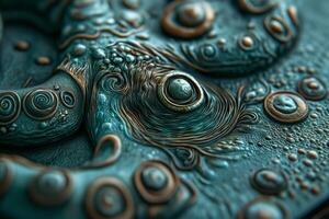 Abstract close-up of octopus eye and textured tentacles photo