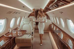 Luxurious private jet with plush seating and sophisticated interior features photo