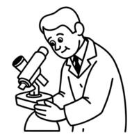 Scientist Focusing Microscop Minimalist Line Art Illustration vector