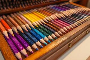 Vibrant Spectrum of Color Pencils Ready for Creative Use photo