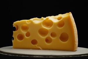 Wedge of Maasdam Cheese with Distinctive Holes and Texture photo