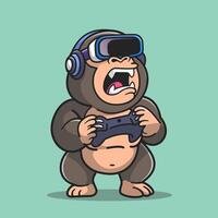 Cute Gorilla Playing Game Virtual Reality With Joystick Cartoon vector