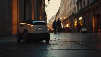 Tiny Autonomous Car Shaped Device for Delivery Highlighting Future of Automated Logistics photo