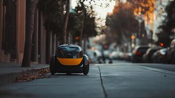 Tiny Autonomous Car Shaped Device for Delivery Highlighting Future of Automated Logistics photo