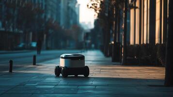 Tiny Autonomous Car Shaped Device for Delivery Highlighting Future of Automated Logistics photo