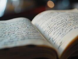 Antique Notebook with Handwriting on It in Close Up View photo