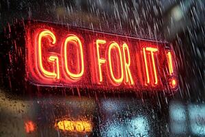 Neon Bright Sign Reads Go For It Capturing Bold Motivation photo
