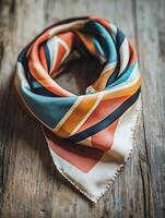 Close-Up of Colorful Silk Scarf Highlighting Luxurious Texture and Vibrant Design photo