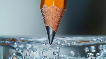 Tip of Sharp Pencil Submerging Under Water Close Up photo