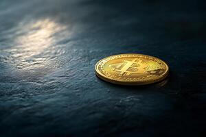 Bitcoin Coin with B Symbol on Dark Surface photo