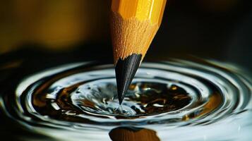Tip of Sharp Pencil Submerging Under Water Close Up photo