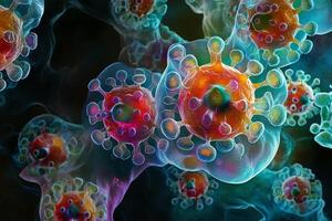 Microscopic Image of HIV Virus Showcasing Viral Structure and Medical Insights photo