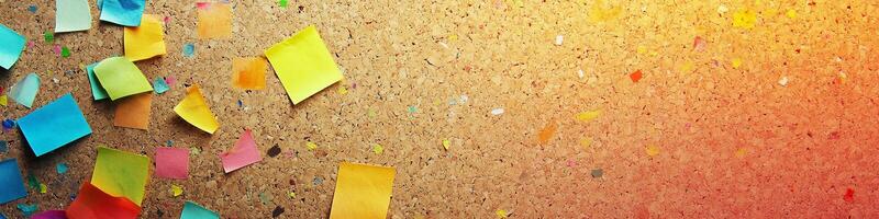 Sticky Notes on Cork Board with Copy Space photo