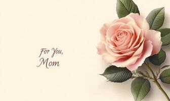 Single Pink Rose on Pink Background with For you Mom Text and Copy Space photo