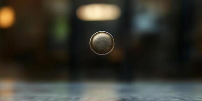 Single Coin Tossed in Mid-Air with Blurred Background photo