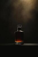 Dark Liquor Bottle on Dark Background with Copy Space photo