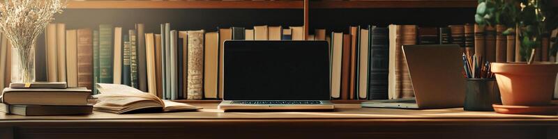Wide Angle Desk with Notebook and Copy Space photo
