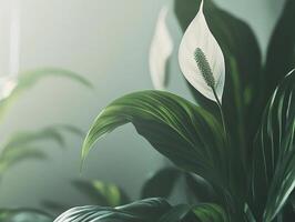 Close-Up of Elegant White Peace Lily Showcasing Its Delicate and Serene Beauty photo