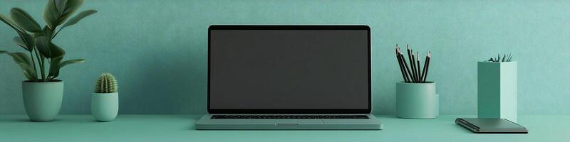 Wide Angle Desk with Notebook and Copy Space photo