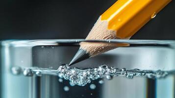 Tip of Sharp Pencil Submerging Under Water Close Up photo