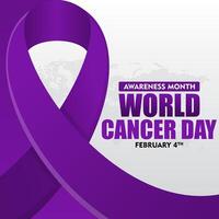 world cancer day background with purple ribbon for greeting card design background vector