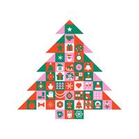 Christmas tree in modern minimalist geometric style. Xmas pine made of geometrical patterns and simple festive elements. vector