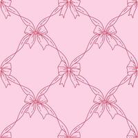 Seamless pattern with linear hand drawn satin bow knots. Repeated pattern design for Valentine s day, birthdays, weddings, wrapping paper. illustration of coquette vintage narrow ribbon bows. vector