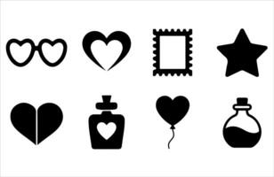 balloon icon, weight scale icon, photo frame icon, minimalist design, Black and white icons, simple shapes, heart symbols, star shape vector