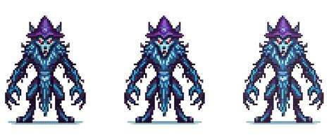 Pixel art werewolf standing confidently with muscular build and fierce expression against a white background vector