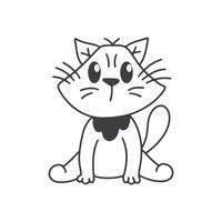Funny doodle kitten. A cat with big eyes sits. hand draw illustration. vector