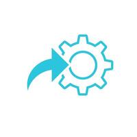 Implementation Process Gear Icon. Isolated on white background. Blue icon set. vector