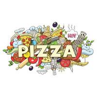 Pizza hand drawn title design colorful illustration vector