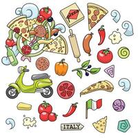 Pizza ingridients colorful on white background design illustration vector