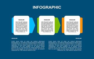 infographic template with 3 stages and colorful options for blue background presentations. vector