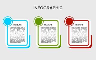 infographic template with 3 stages and colorful options for gray background presentations. vector