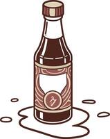 a bottle of brown liquid with a label on it vector