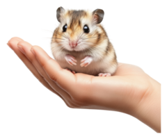 Small hamster resting gently on a person's hand png