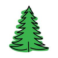 Simple illustration of a green pine tree with black outlines in a playful style vector