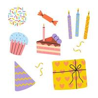 Birthday celebration decorations with colorful items for a festive event vector