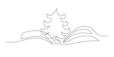 Line drawing of a tree amidst flowing landscape elements in a minimalistic style vector