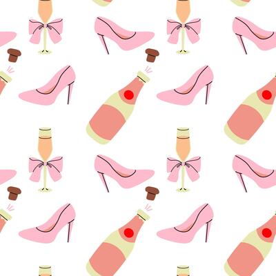 Pink high heels and champagne bottle pattern for fashionable celebrations and parties