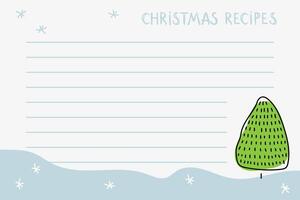 Christmas recipe card featuring decorative tree and snowflakes on a blank background vector