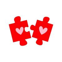 Two red heart puzzle pieces connect, symbolizing love and unity for Valentine's Day vector
